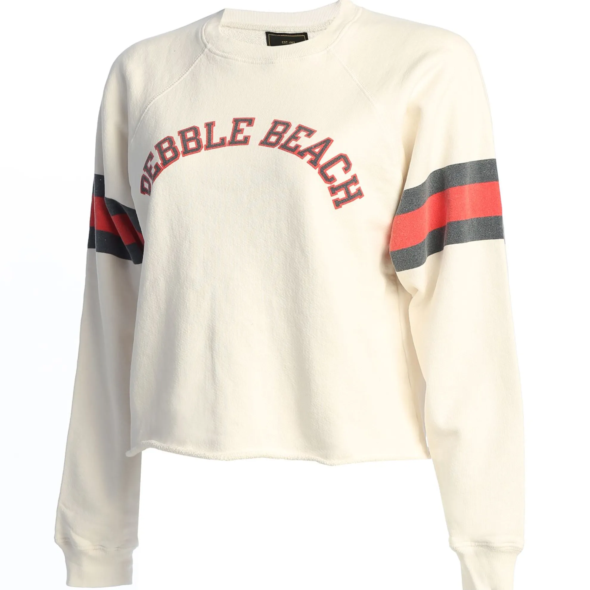 Pebble Beach Ladies Black Label Stripe Sleeve Crew Sweatshirt By Original Retro Brand