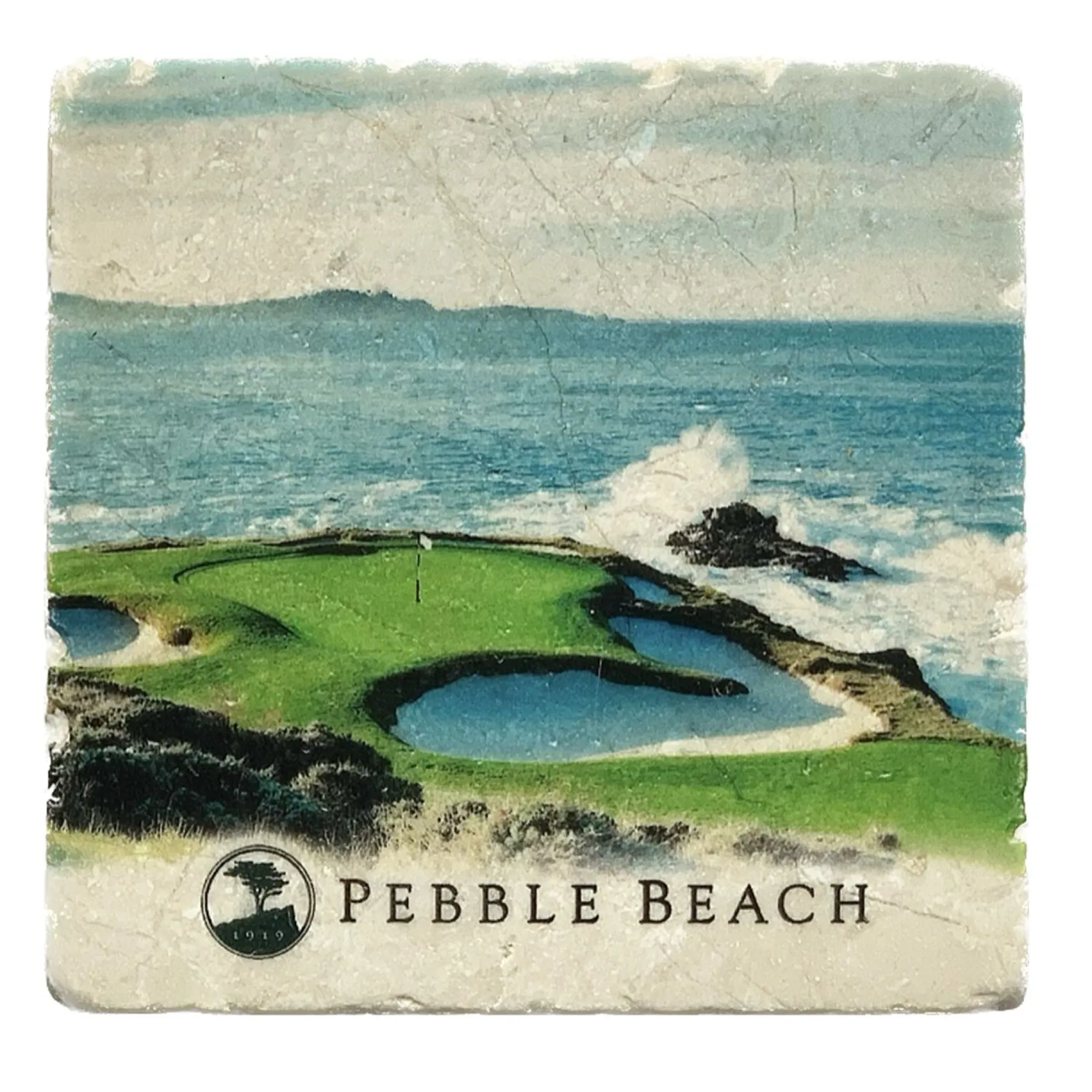 Pebble Beach 7Th Hole Marble Coaster By Art And Stone